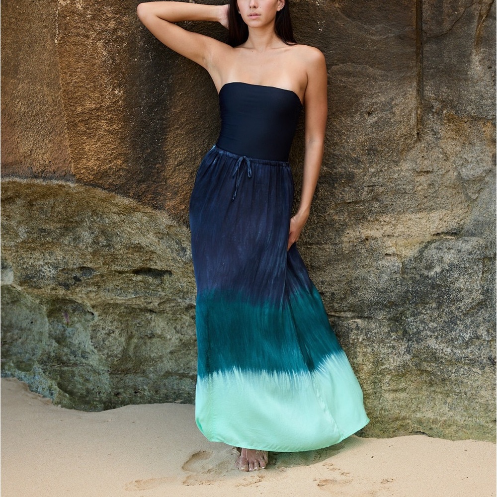 Young Fabulous & Broke (YFB) “Edola” Maxi Skirt in Teal Ombre; New Without Tags